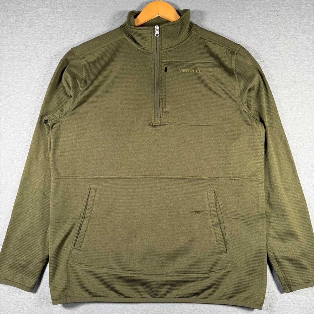 Merrell Mens Olive Green 1/4 Zip‎ Grid Fleece Pullover Jacket Size Large 1926590